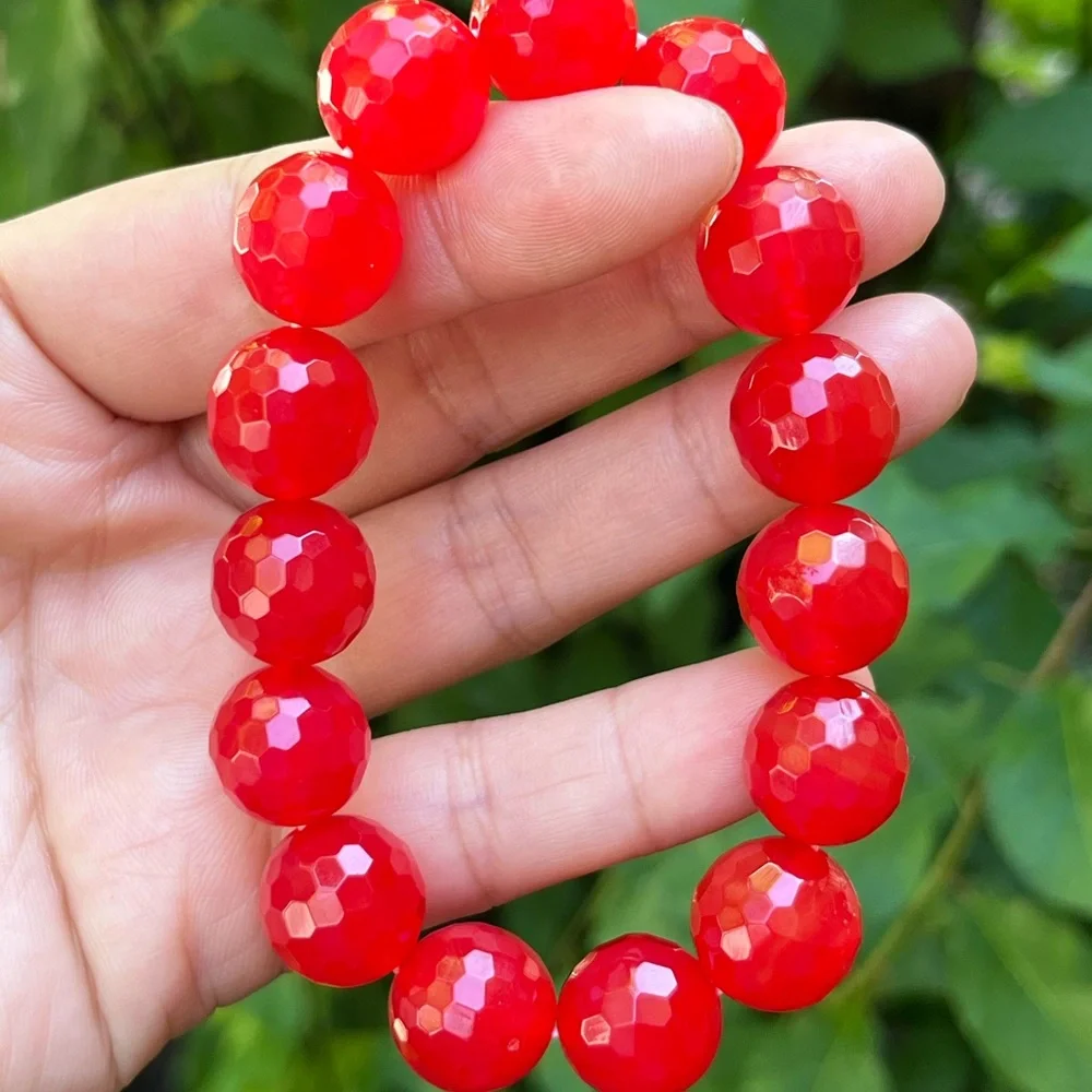 14mm stretchable hot pink agate‎ bracelet